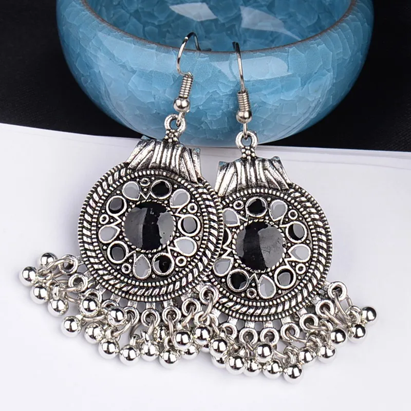 TopHanqi Indian Earring For Women Antique Ethnic Silver Metal Small Bells WaterdropTassel Earrings Turkish Tribal Gypsy Jewelry - Image 4