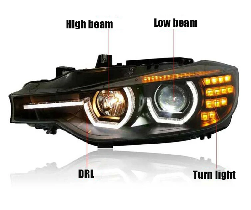 Автостайлинг, ксеноновый Головной фонарь для BMW 3 серии F30 фары светодиодный головной фонарь светящиеся кольца Биксеноновые передние аксессуары