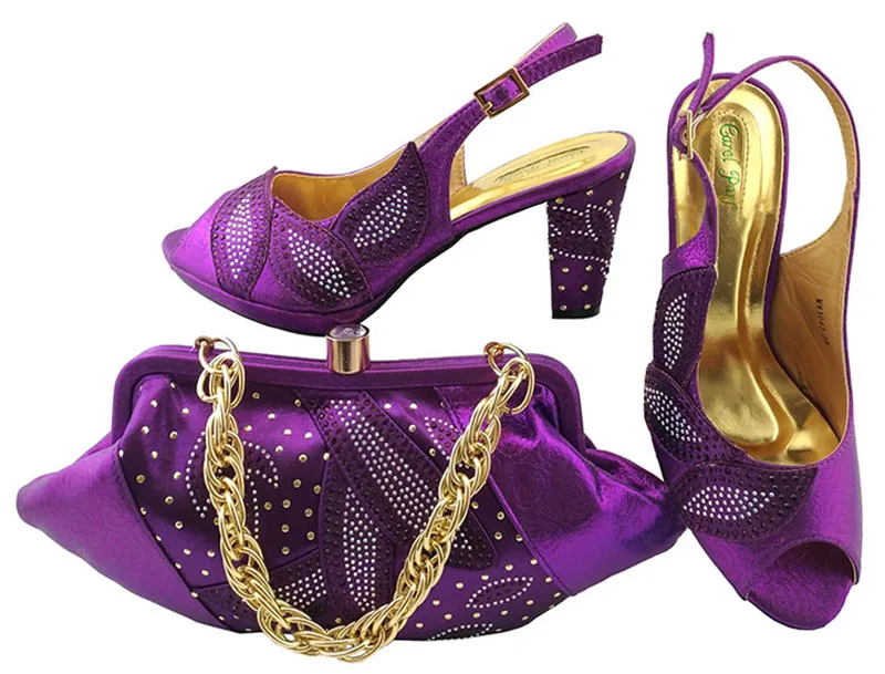 

New Style Women Shoe and Bag Set High Quality Italian Shoe and Bag Set Decorated with Rhinestone African Shoes And Bag MM1043