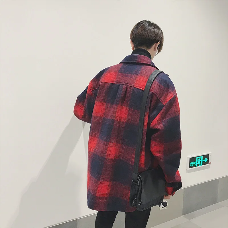 2017 Autumn Fashion New Youth Style Small Fresh And Leisure Oversize Long Sleeve Woolen Coat Plaid Shirt Quilted Windbreaker