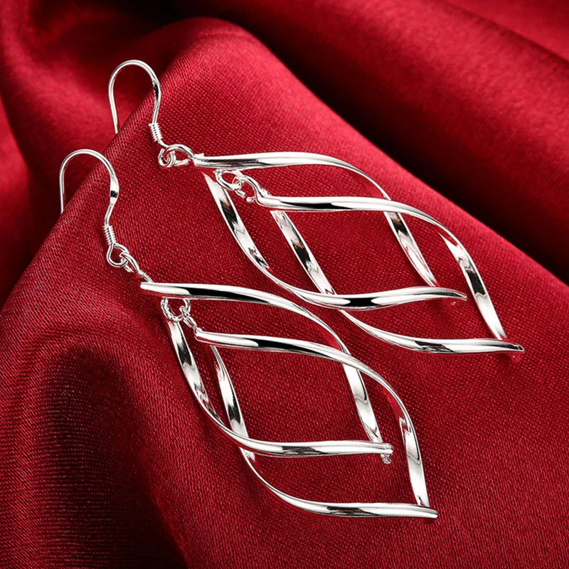 

Real 925 Silver Color Earrings Women Fashion Jewelry Drop Earrings For Women Gift Christmas Party Wedding Free Shipping Hot Sale