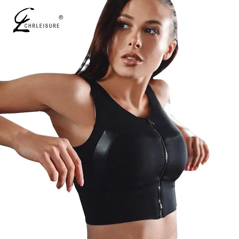CHRLEISURE Модный женский спортивный жилет сексуальный тонкий сплошной цвет молния