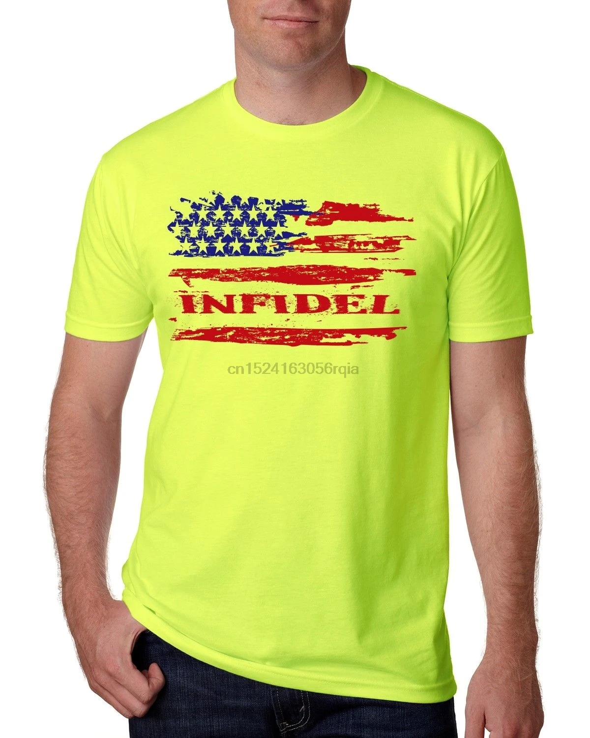 INFIDEL American Flag Hi Vis Ansi safety green T shirts For Moin T