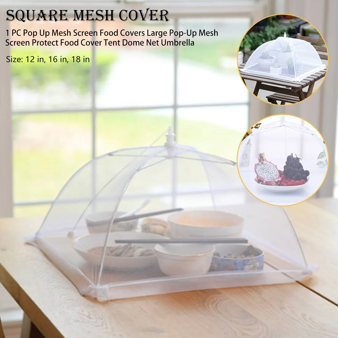 

1 PC Mesh Screen Food Covers Large Mesh Screen Protect Food Cover Tent Dome Net Umbrella Food Covers Square dish cover