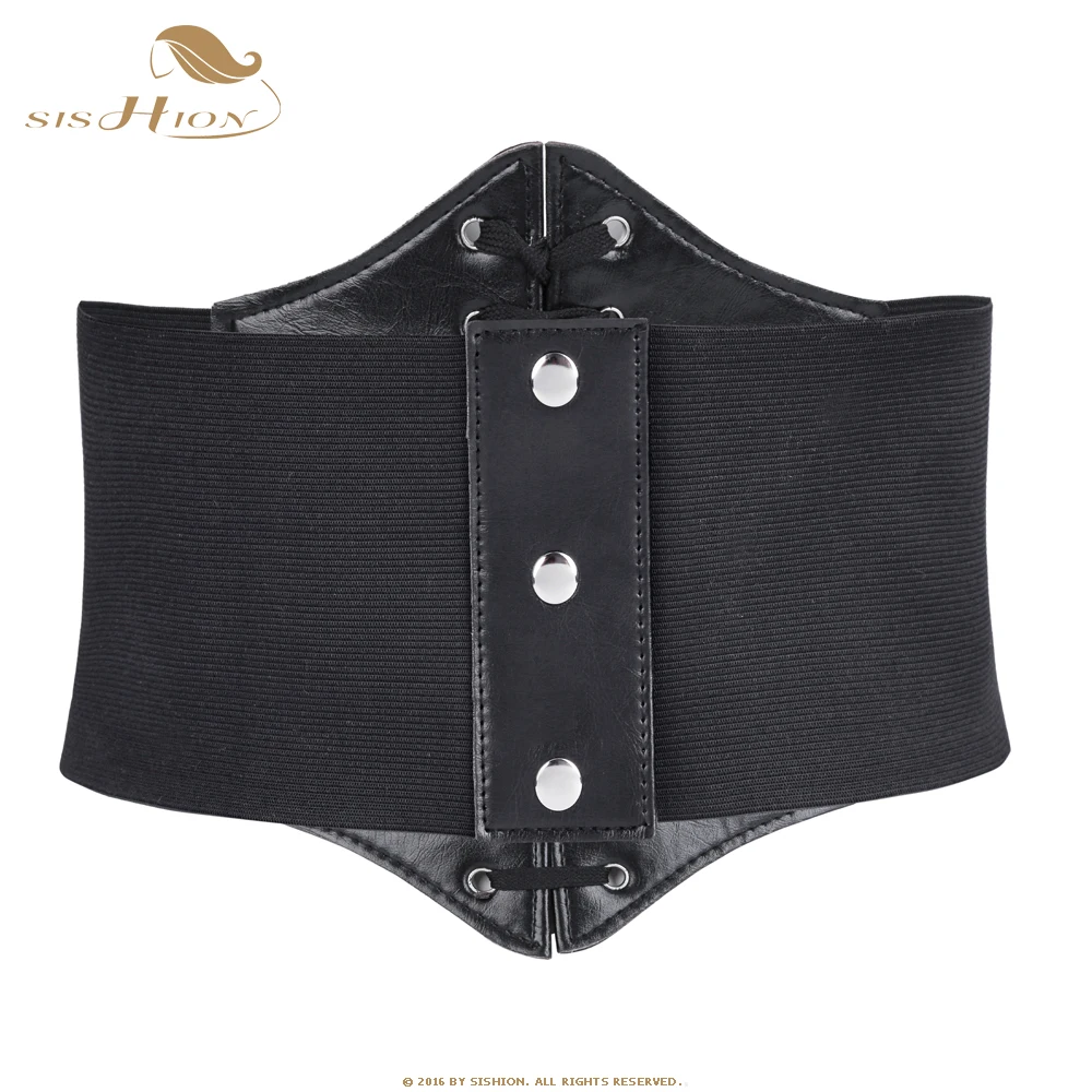 SISHION Corsets and Bustiers Gothic Embroidery Floral Flower Lace-up Underbust Corset Elastic Cinch Waist Belt Sexy Black VB0009