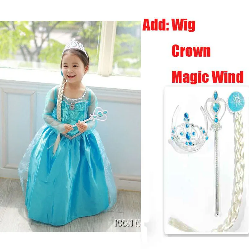 

New 2016 top quality baby toddler big girl princess dress kids wedding party dresses costume Wig Set