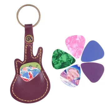 

New Key Ring Leather Paddles Package Case Holder For Guitar Picks With 5 Random Paddles Guitar Sweep-dial Parts