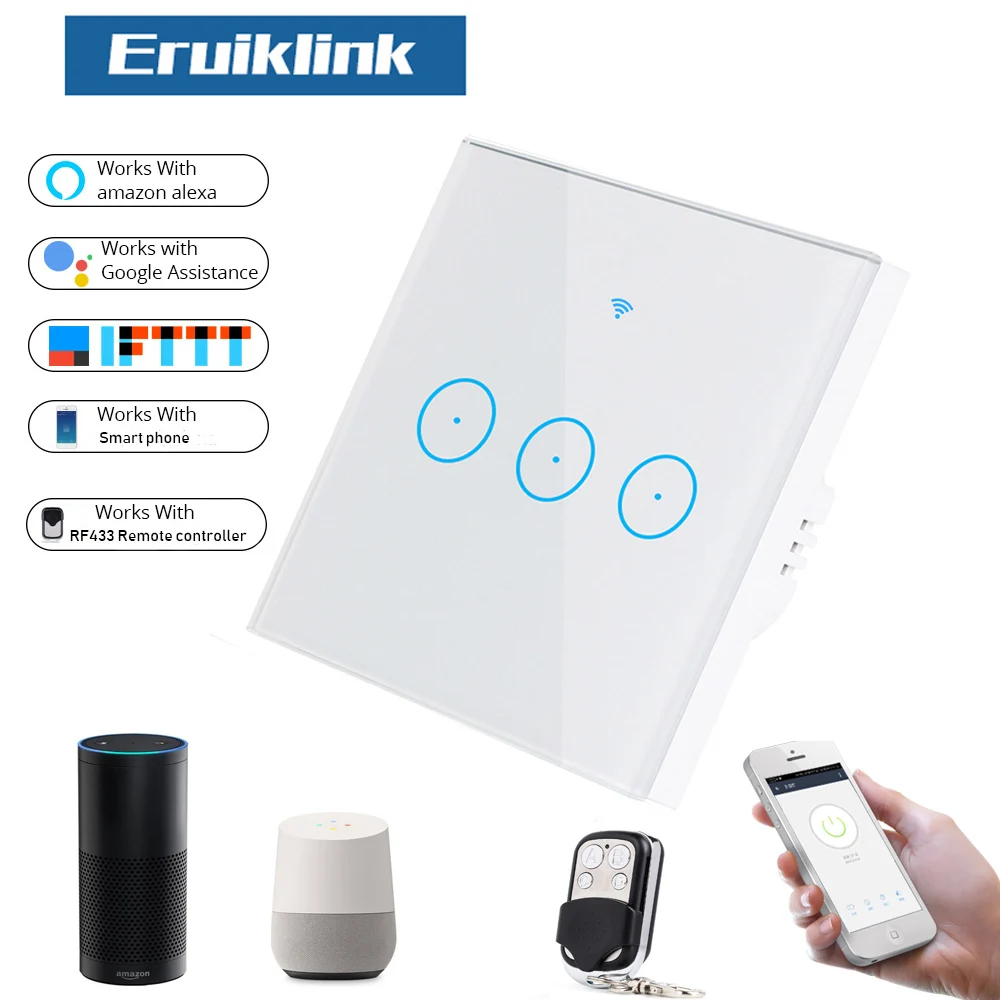  EU/UK Tuya Wifi Control Smart Switch Remote control wifi light switch Wall Touch Switch Works with  - 32991992463