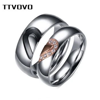 

TTVOVO Matching Promise Rings for Couples Wedding Bands for Him & Her Puzzle Heart Ring Stainless Steel CZ Stone Engagement Ring