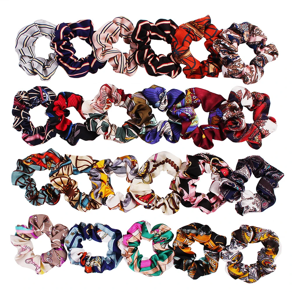 

Bohemian Floral Striped Silk Scrunchie Hairbands Hair Tie Girls Hair Accessories Satin Scrunchies Stretchy Ponytail Holders
