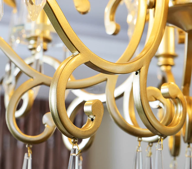 gold crystal leaves pendant lamp detail