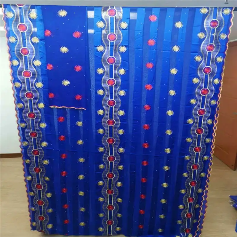 

HL!Hot sale Gahna Style satin silk fabric with organza ribbon African wax design 5+2 yards ! J60303