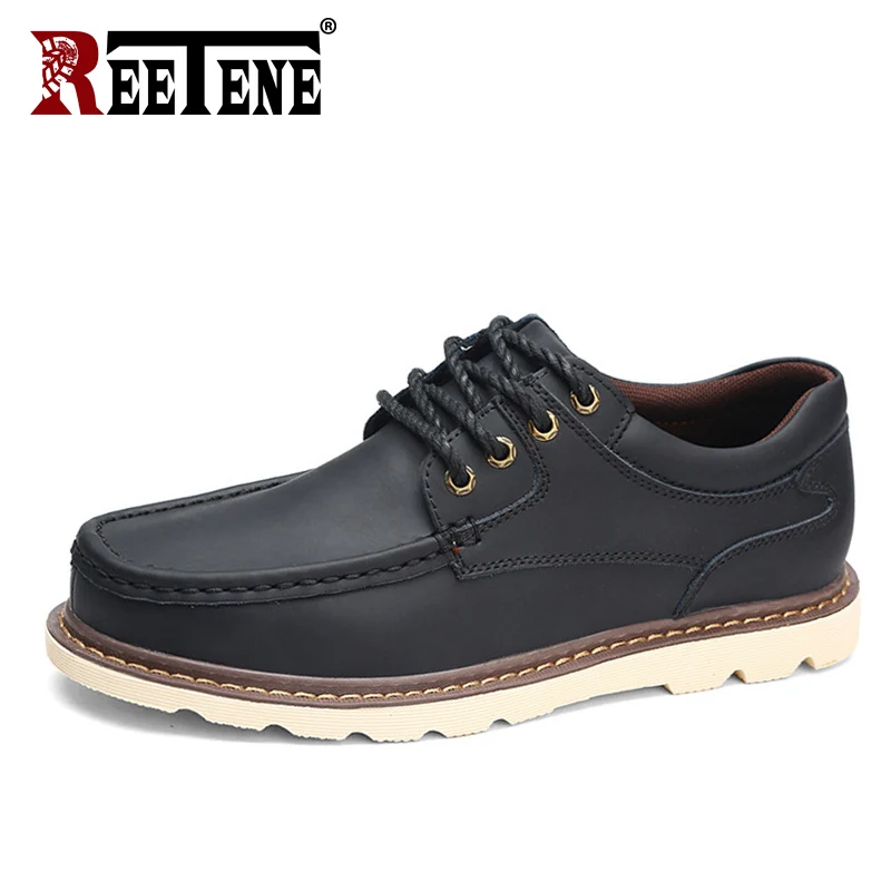

REETENE 2018 Hot Style Sonw Boots Men'S Shoes British Style Flat Large Size Leather Work Shoes Men'S Non-Slip Wear Boots