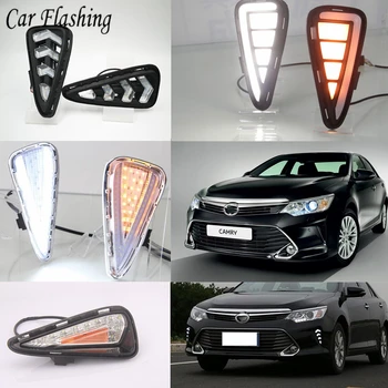 

Car flashing 2PCS drl For Toyota Camry 2015 2016 2017 LED DRL Daytime Running Lights Daylight Fog light cover with Yellow Signal