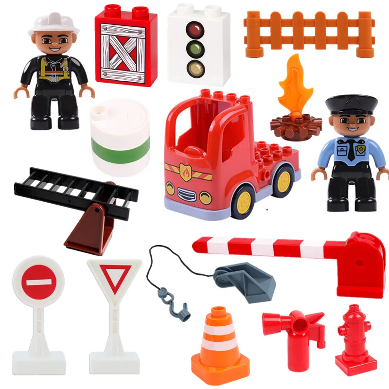 

Fireman Fire Truck Diy Building Blocks Bricks Diy Boys Toys for Children Compatible with Legoingly Duploed Parts Christmas Gifts