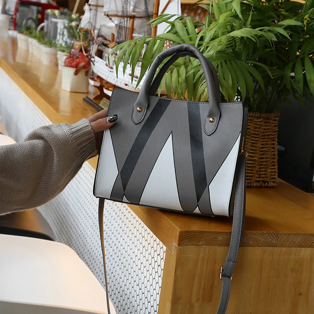 Женская сумка на плечо, сумка через плечо, повседневная сумка-тоут в стиле пэчворк, женская кожаная сумка на молнии, квадратная сумка-мессенджер - Цвет: Серый