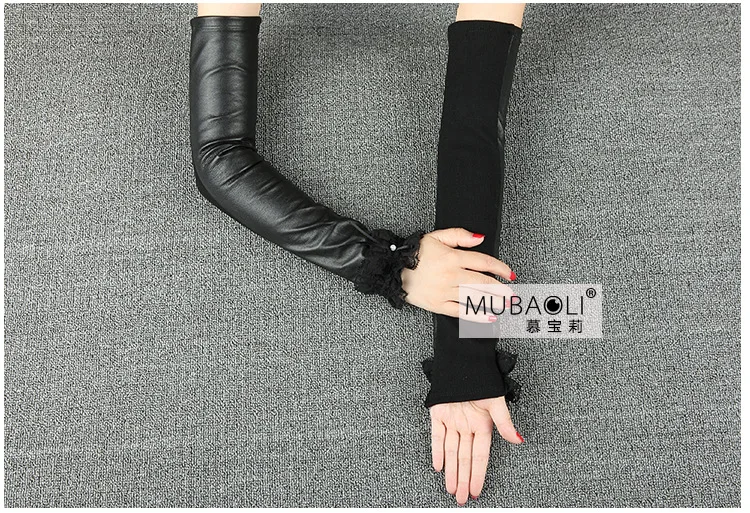 Модные черные перчатки из овчины женские 40 см длинные рукавицы женские полупальчиковые перчатки из натуральной кожи без пальцев Варежки