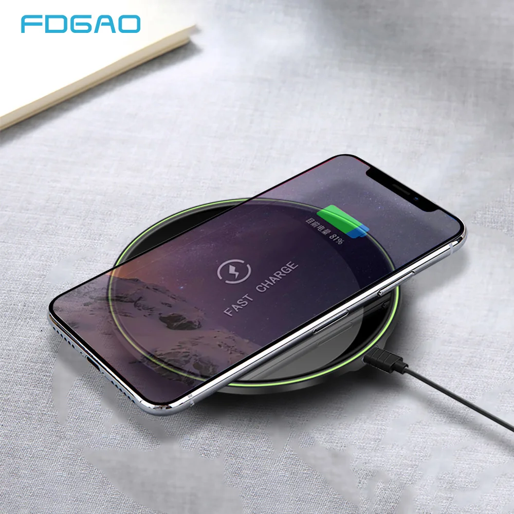 

FDGAO Qi Wireless Charger For iPhone 8 Plus X XR XS Max 10W Fast Charger for Samsung S8 S9 Plus Note 9 8 USB Phone Charging Pad