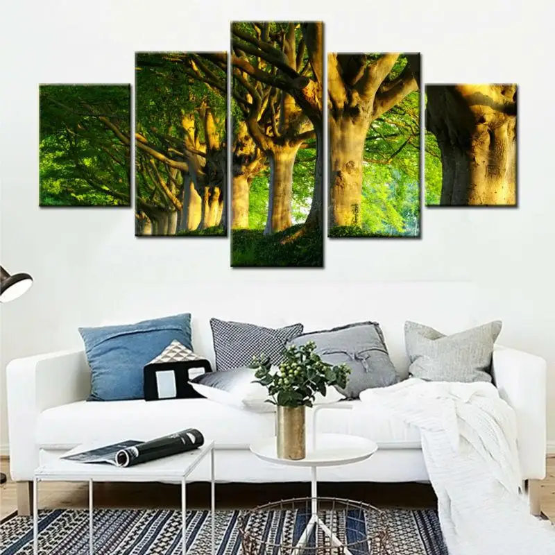 printed-painting-Home-Decor-GREEN-TREES-LANDSCAPE-5-PIECE-CANVAS-PAINTING-Wall-Art-Print-Poster-dorp