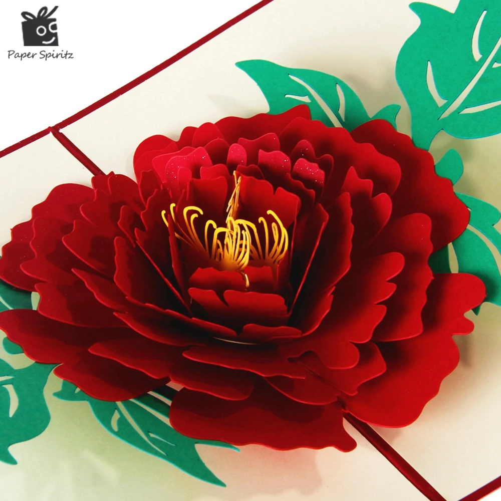 

3D Peony Handmade Pop Up Card Greeting & Gift Card in Red Pink Thanks you Cards for lover Happy birthday post cards