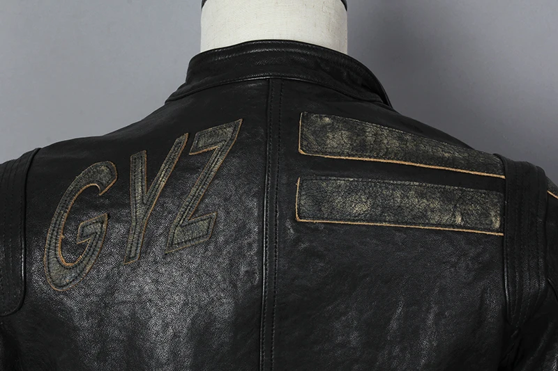 Clearance 2019 Fashion Genuine Leather Jacket Men Sheepskin Turn Down Collar Slim Fit Real Leather Jacket Short Letter pattern Autumn Coat 14
