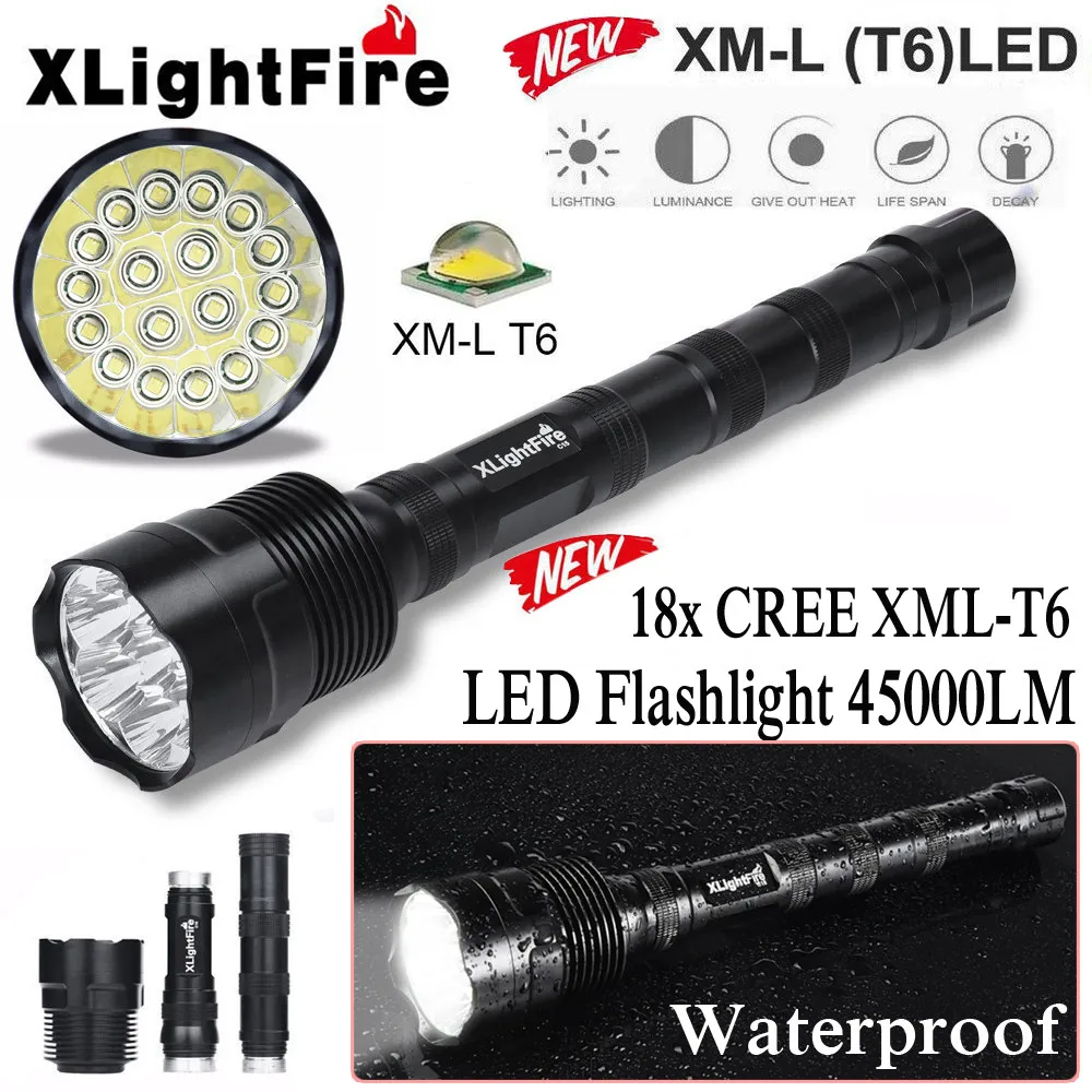 XLightFire 45000 Lumens 18x XML T6 5 Mode 18650 Super Bright LED