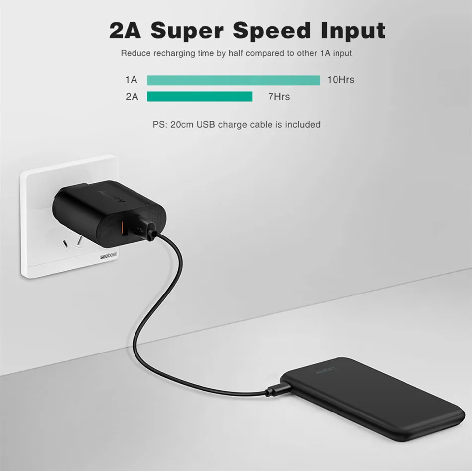 AUKEY 10000 мАч Портативный Мощность банк путешествия внешний Батарея тонкий Bank Dual
