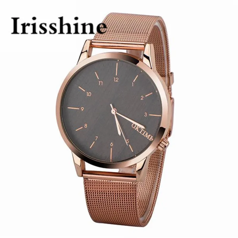 Irisshine i0800 унисекс часы для женщин мужчин пара любовь подарок металл бизнес мужские часы аналоговые кварцевые Vogue модные настольные - Цвет: Кофе
