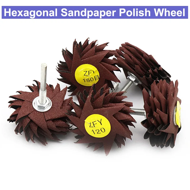 URANN 1pc Hexagonal Sandpaper Sanding Flap Polishing Wheels Wood