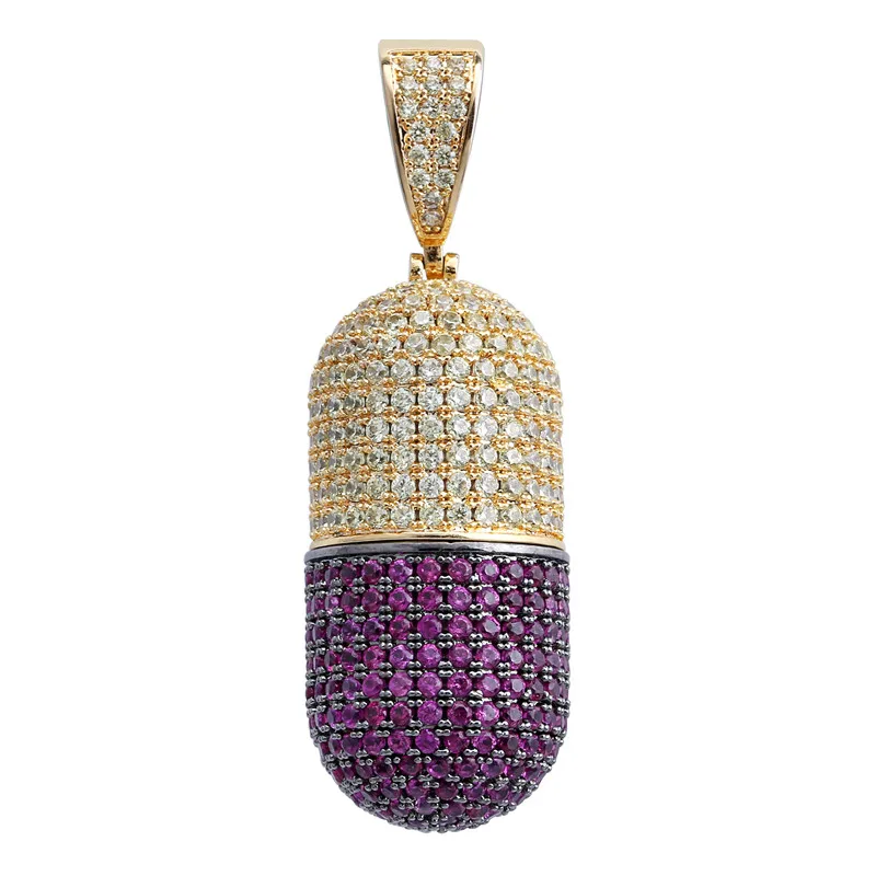 Цветные таблетки кулон ожерелье с цепочкой AAA циркон 4 цвета мужские ожерелье Мода хип хоп ювелирные изделия