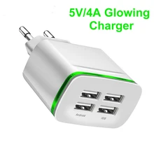 Универсальный 4-Порты и разъёмы USB Зарядное устройство 5V 4A/2A 4 Порты usb Смарт настенный Зарядное устройство для путешествий Зарядное устройство светодиодный светильник со штепсельной вилкой европейского стандарта для iPhone samsung LG