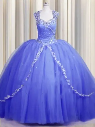 ANGELSBRIDEP бальное платье Vestido De Quinceanera платье блестящие бусины Тюль Длина до пола сладкий 16 платье Дебютант винтажные платья - Цвет: Синий