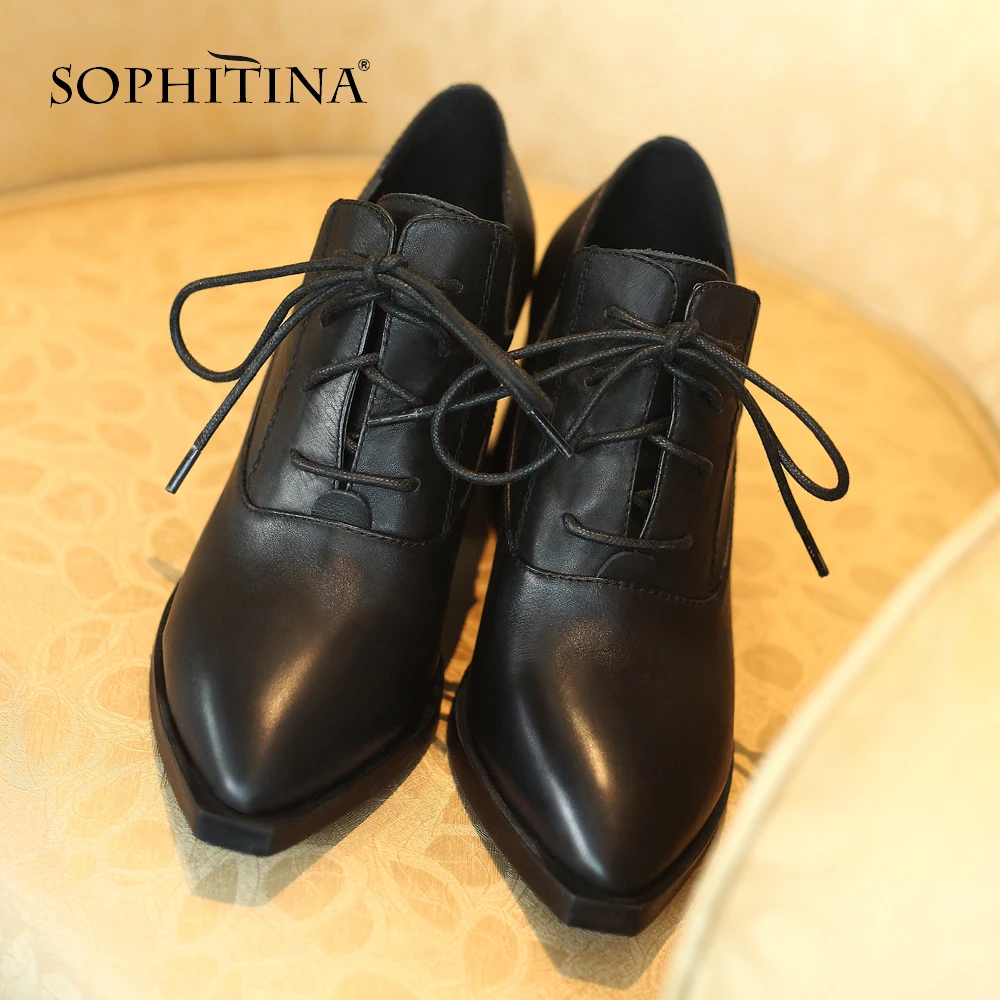 Женские туфли лодочки SOPHITINA модные из натуральной кожи с перекрестной шнуровкой