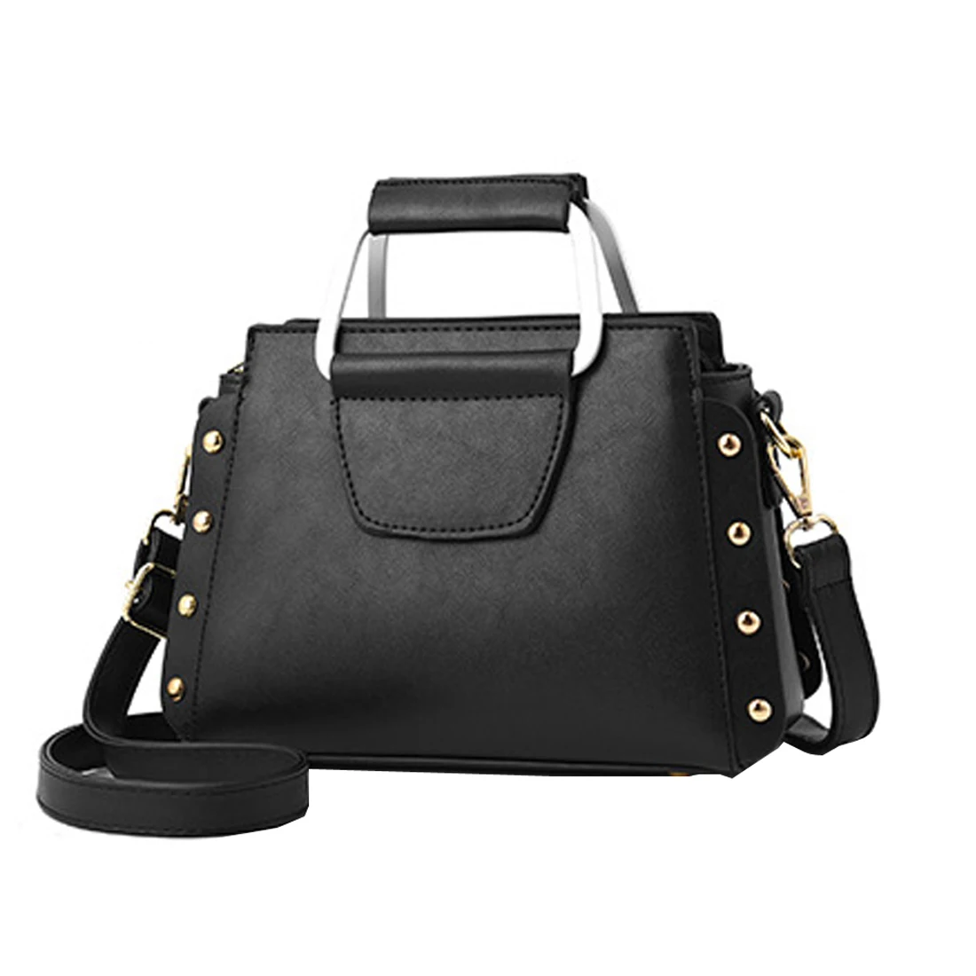 

Fashion panelled women handbags rivet Pu leather female shoulder bags metal handle casual tote bags high quality bolsa feminina