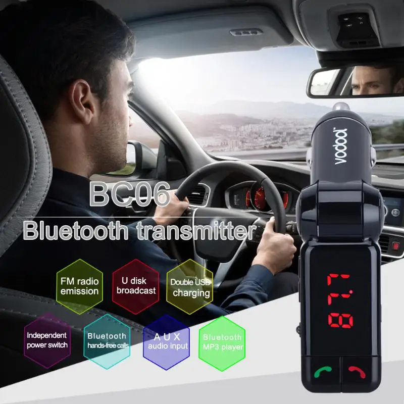 

Vodool Digital Wireless Fm Transmitter Wireless Bluetooth fm Radio Stereo Adapter Bluetooth Car Charger with Handsfree Call Kit