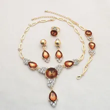 Золотой Цвет Кофе Цвет Rhinestone Свадьба Ювелирные Наборы