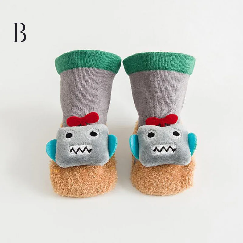 Новые модные милые детские носки для малышей с героями мультфильмов на осень и зиму толстые носки-тапочки для малышей - Цвет: B