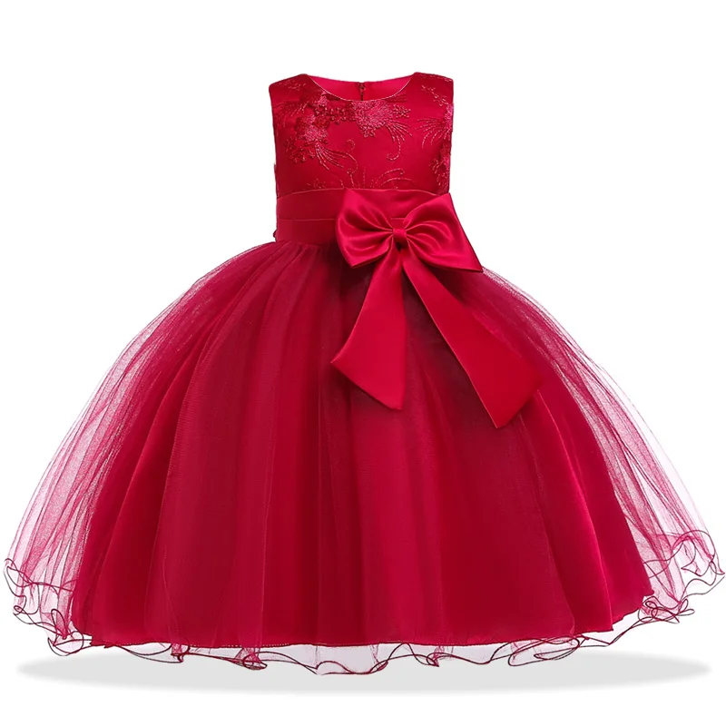 Элегантное свадебное платье с цветочным узором для девочек, платье принцессы для девочек детский Карнавальный костюм для детей, праздничные платья для девочек, одежда - Цвет: Wine red