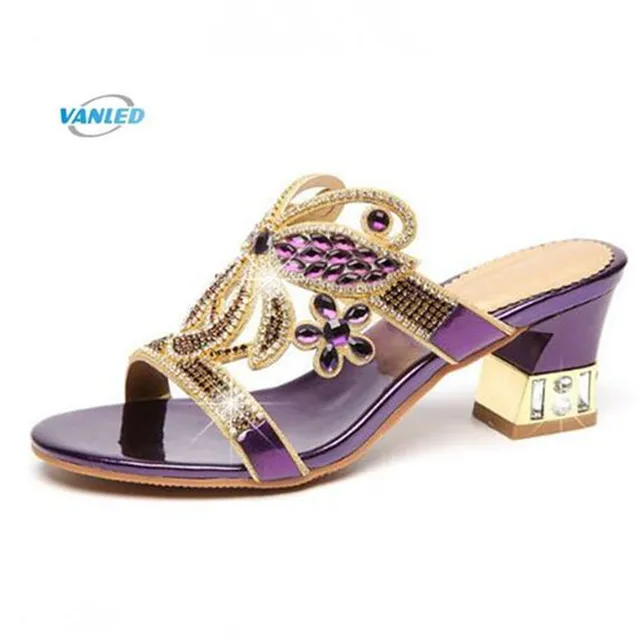 Most Popular 2018 New Open Toe Rhinestone Shoes Women Summer Sandals Slippers High Heels Shoes Fashion Sandals Women Slippers
