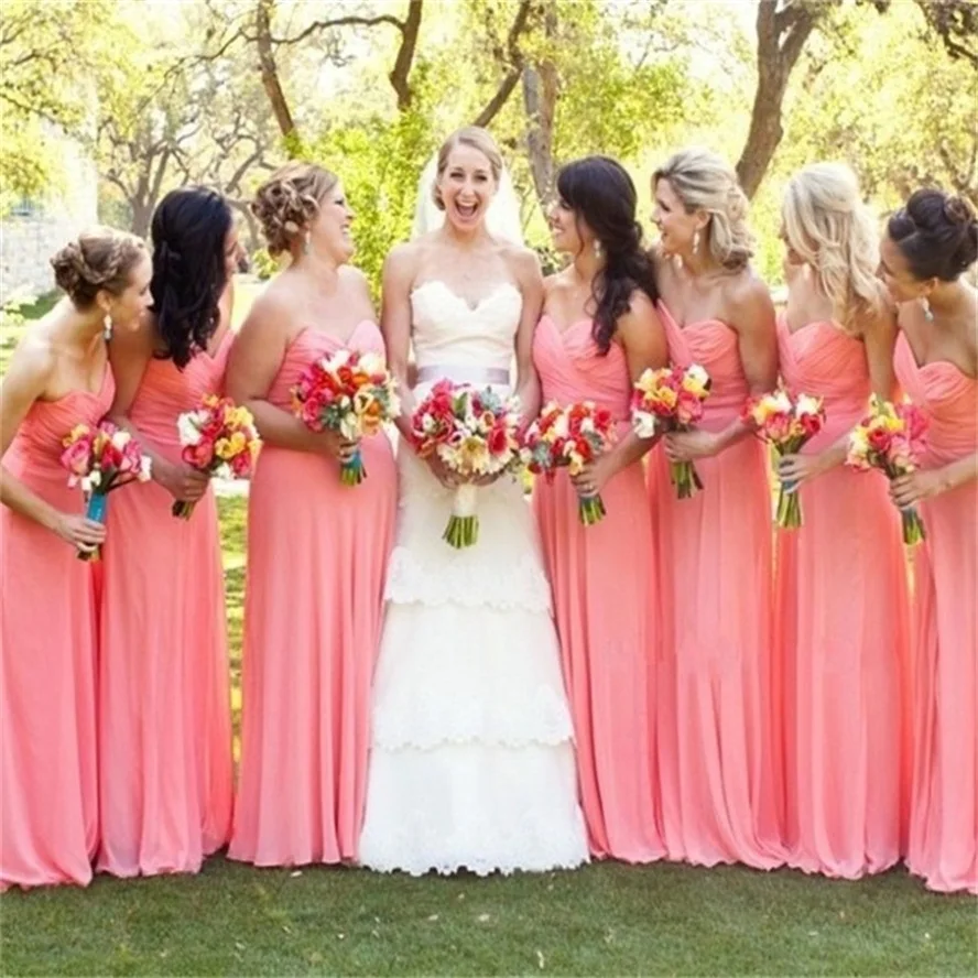 Perspectiva tubo soplo Largos Vestidos de Dama de Color Coral Vestidos de Dama de Luz Sexy Dama de  Honor Vestidos de Gasa Vestidos de Dama de 160524004|bridesmaid dresses  sexy|coral colored bridesmaid dressessexy bridesmaid dresses -