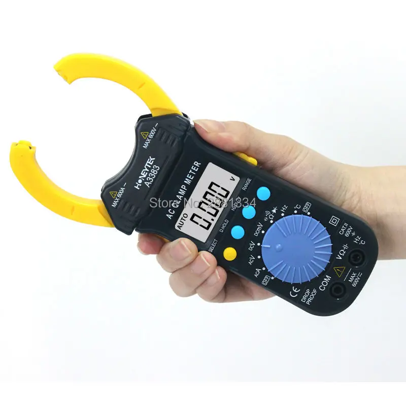 

A3383 Current AC DC Auto Range 600A Voltage Clamp Multimeter Resistance Capacitance Frequency Tester