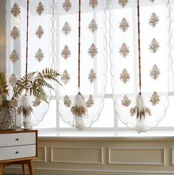 

1pcs Pastoral Tulle Window Roman Curtain Embroidered flowet Sheer For Kitchen Living Room Bedroom Window Curtain Screening