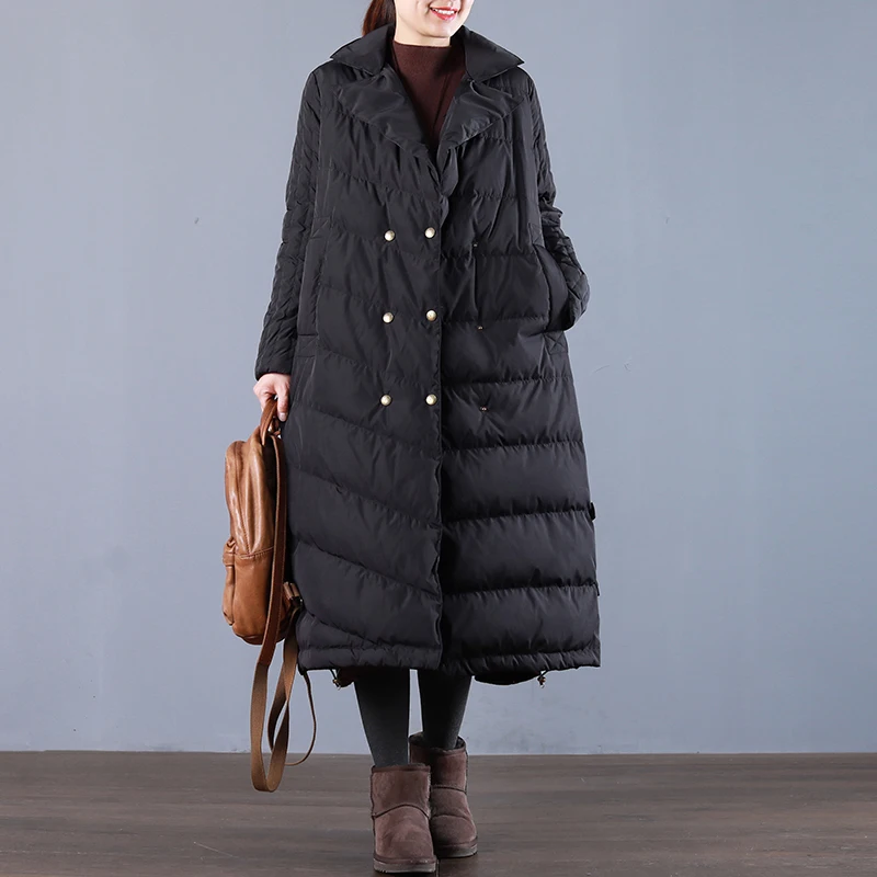 Goedkoop Winter fashion brand double breasted super langer eend down jas vrouwelijke elegante retro stijl warme beneden parka wq695 dropship