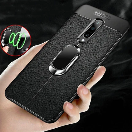 

For OnePlus 7 Pro Case Luxury Leather texture With Stand Ring Magnet Protective back cover case for one plus 7 7pro 1+7 pro