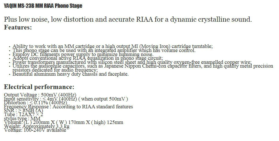 YAQIN MS-23B усилитель клапанной трубки фонокорректор мм RIAA проигрыватель HiFi стерео вакуумная трубка Предварительный усилитель 110-240 В MS23B