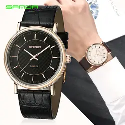 Для мужчин s часы Санда модный бренд световой Кварцевые часы Для мужчин Бизнес Повседневное кожа наручные часы человек часы relogio masculino