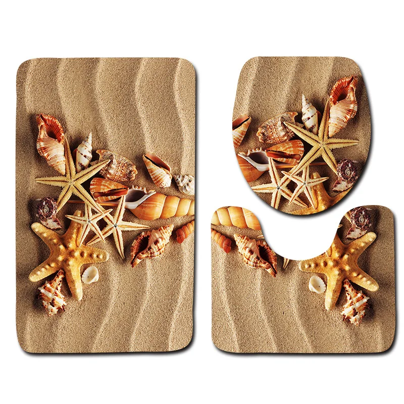 Microfiber Toilet Floor Mats Shell Stone Printed Bathroom Rugs Set Anti slip Toilet Bath Mats Microfiber Toilet Floor Mats Shell Stone Printed Bathroom Rugs Set Anti slip Toilet Bath Mats