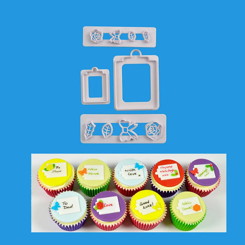 

4 Pcs/set Gift Tags Labels Shape Fondant Cookie Cutter Cake Mold Biscuit Print Plunger Decorating Tools DIY Kitchen Accessories