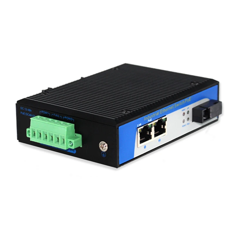 100 м промышленный переключатель 2 порты и разъёмы 10/100Base TX к 100Base FX промышленных POE
