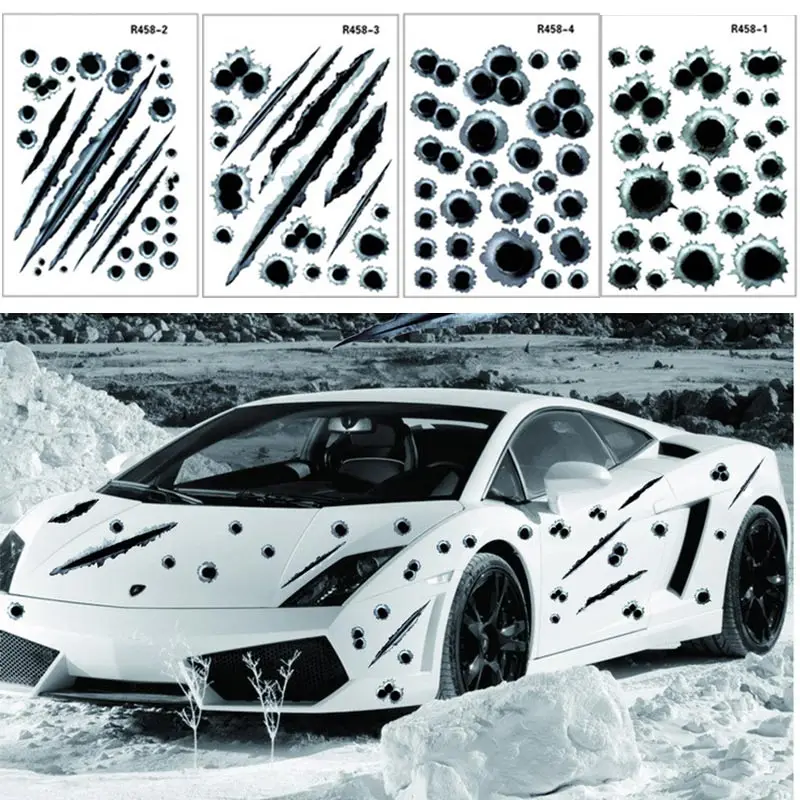 Vinyl 3D Car Styling Fake Bullet Hole Claw Motorcycle Car Decals Sticker Creative Personality Vinyl font